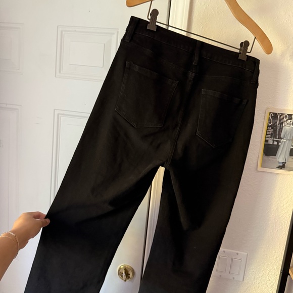 OLIVER LOGAN black Aberdeen cotton wide leg cropped raw fray hem jeans - Picture 4 of 7